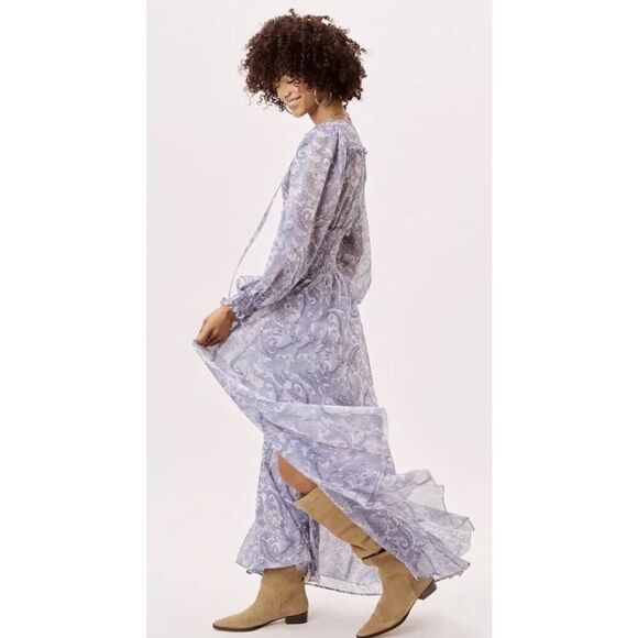 For Love and Lemons Janelle Paisley Maxi Dress Long Sleeve Button Down SizE XS - Picture 4 of 16